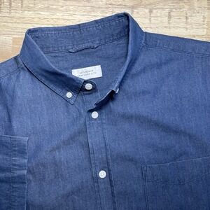Saturdays NYC Shirt Men's XXL Blue Short Sleeve Chambray Denim Cotton Button EUC